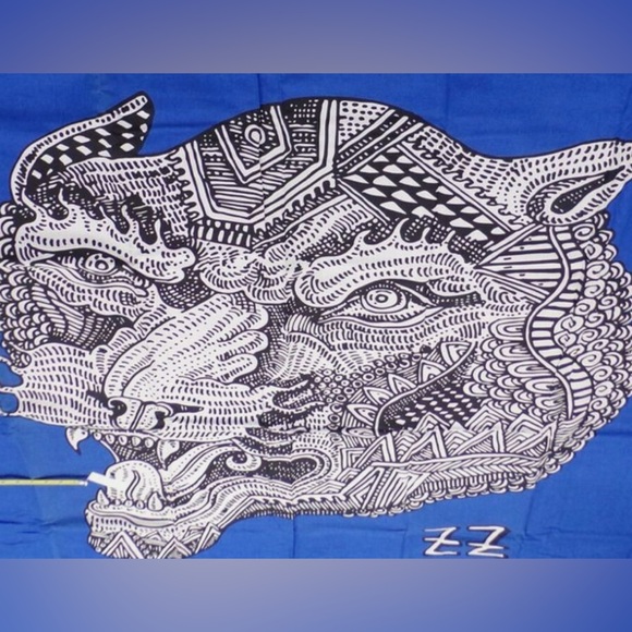 NWT Pottery Barn Kids Zio Ziegler Tiger Head Duvet Cover Twin Size Blue Art - Picture 2 of 6